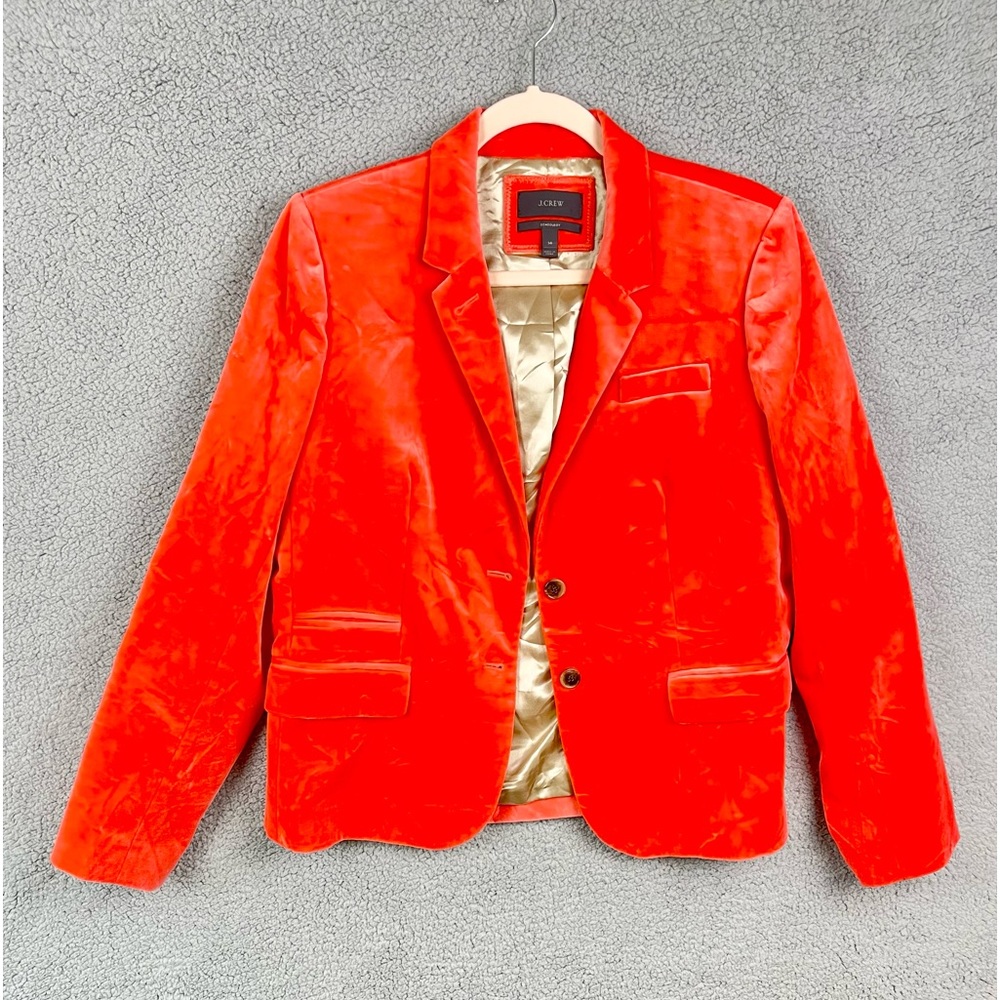 J Crew Neon Orange Schoolboy Blazer In Velvet Size 14 Womens (SKU-AB)